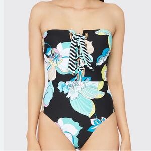 TRINA TURK 8 Lennox Bandeau Lace Up One Piece Floral Swimsuit Sintra Flora
